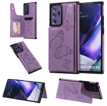 Samsung Galaxy Note 20 Ultra Luxury Butterfly Magnetic Card Slots Stand Case Purple