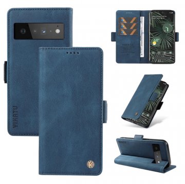 YIKATU Google Pixel 6 Pro Skin-touch Wallet Kickstand Case Blue