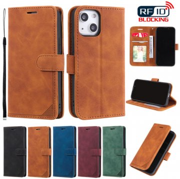 iPhone 13 Mini Wallet RFID Blocking Kickstand Case Brown