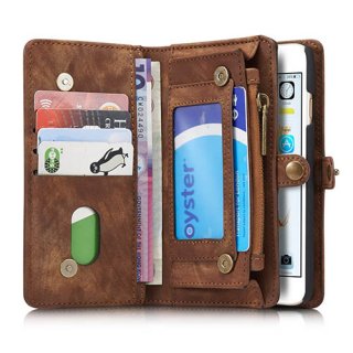 CaseMe iPhone 6S/6 Zipper Wallet Detachable 2 in 1 Folio Case Brown