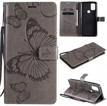 OnePlus Nord N10 5G Embossed Butterfly Wallet Magnetic Stand Case Gray