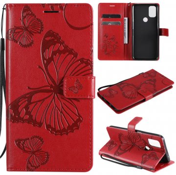 OnePlus Nord N10 5G Embossed Butterfly Wallet Magnetic Stand Case Red