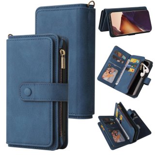 For Samsung Galaxy Note 20 Ultra Wallet 15 Card Slots Case with Wrist Strap Blue