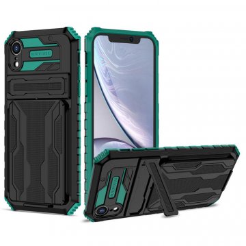 iPhone XR Card Slot Kickstand Drop-proof TPU + PC Case Green