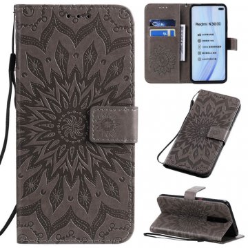Xiaomi Redmi K30 Embossed Sunflower Wallet Stand Case Gray