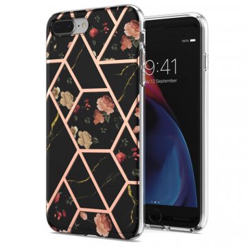 iPhone 7 Plus/8 Plus Flower Pattern Marble Electroplating TPU Case Black