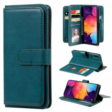 Samsung Galaxy A50 Multi-function 10 Card Slots Wallet Case Drak Green