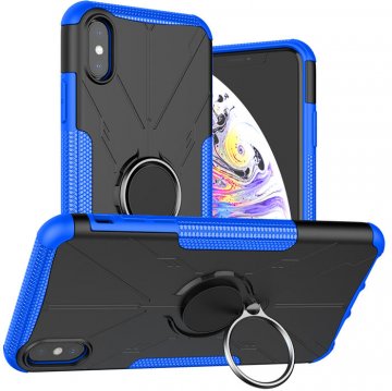 iPhone XS Max Hybrid Rugged PC + TPU Ring Kickstand Case Blue