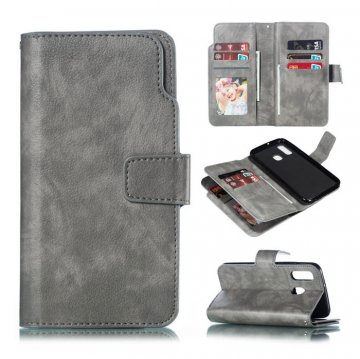 Samsung Galaxy A40 Wallet Stand Crazy Horse Leather Case Gray