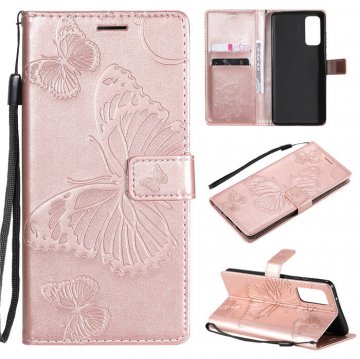Samsung Galaxy S20 FE Embossed Butterfly Wallet Magnetic Stand Case Rose Gold