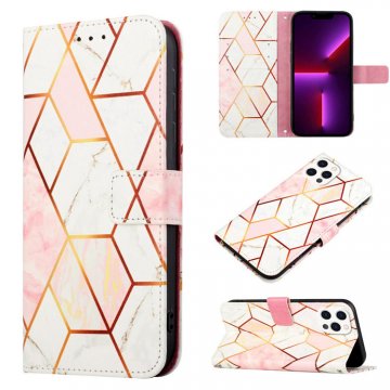 Marble Pattern iPhone 13 Pro Wallet Case Pink White