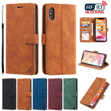 iPhone XS Max Wallet RFID Blocking Kickstand Case Brown