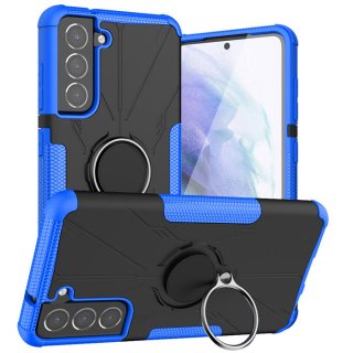 Samsung Galaxy S21 FE Hybrid Rugged Ring Kickstand Case Blue