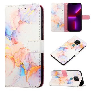 Marble Pattern Moto E7 Wallet Stand Case Marble White