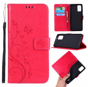 Samsung Galaxy S20 Butterfly Pattern Wallet Magnetic Stand Case Red