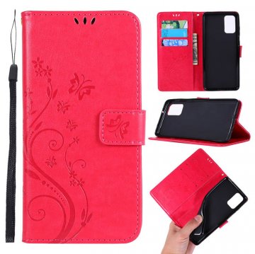 Samsung Galaxy S20 Plus Butterfly Pattern Wallet Magnetic Stand Case Red