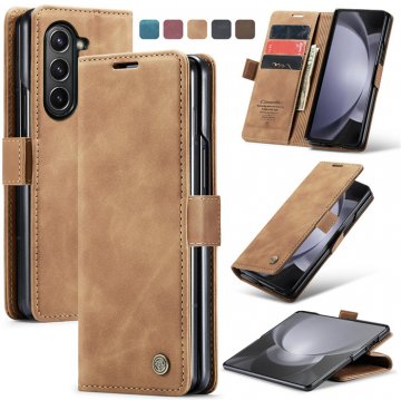 CaseMe Samsung Galaxy Z Fold 5 Retro Wallet Suede Leather Case Brown