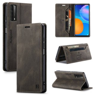 Autspace Huawei P Smart 2021 Wallet Kickstand Magnetic Case Coffee