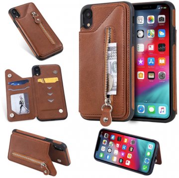 iPhone XR Wallet Magnetic Kickstand Shockproof Cover Brown