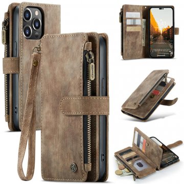 CaseMe iPhone 14 Pro Max Wallet Case with Wrist Strap Coffee