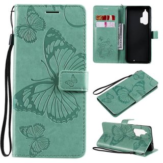 Motorola Edge Plus Embossed Butterfly Wallet Magnetic Stand Case Green