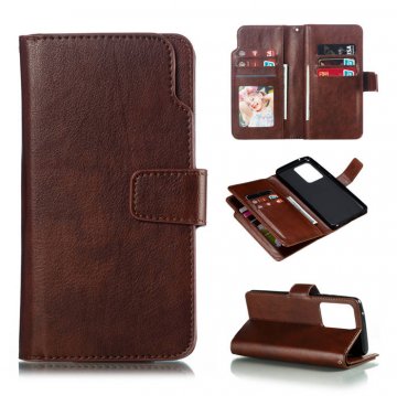 Samsung Galaxy S20 Wallet 9 Card Slots Magnetic Stand Case Brown