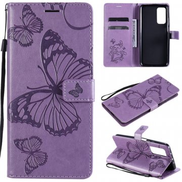 Xiaomi Mi 10T/10T Pro Embossed Butterfly Wallet Magnetic Stand Case Purple