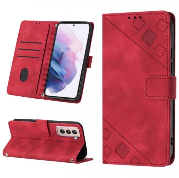 Skin-friendly Samsung Galaxy S21 Plus Wallet Stand Case with Wrist Strap Red