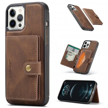 iPhone 12 Pro Magnetic Detachable Card Pocket Wallet Stand Case Brown