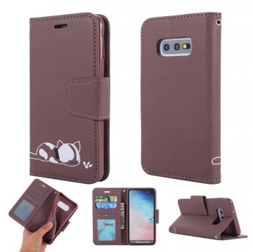Samsung Galaxy S10e Cat Pattern Wallet Magnetic Stand Case Brown