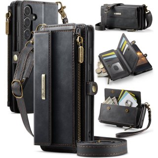 CaseMe Samsung Galaxy S25 Plus Crossbody Wallet Case with RFID Blocking & Wireless Charging Black
