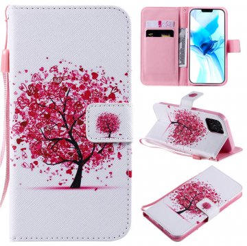 iPhone 12 Pro Embossed Colored Red Tree Wallet Magnetic Stand Case