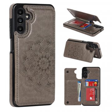 Mandala Embossed Samsung Galaxy A13 5G Case with Card Holder Gray