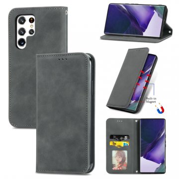 Wallet Stand Magnetic Flip Leather Case Gray For Samsung