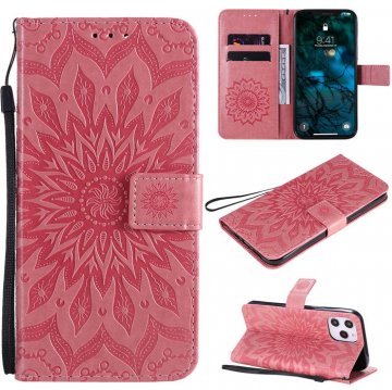 iPhone 12 Pro Max Embossed Sunflower Wallet Magnetic Stand Case Pink