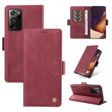 YIKATU Samsung Galaxy Note 20 Ultra Skin-touch Wallet Kickstand Case Wine Red