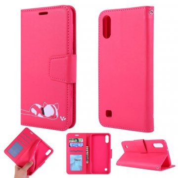 Samsung Galaxy A10 Cat Pattern Wallet Magnetic Stand Case Red