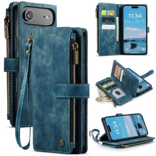 CaseMe iPhone Air Wallet Kickstand Case with Wrist Strap Blue