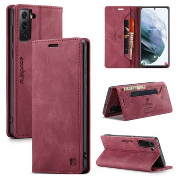Autspace Samsung Galaxy S21 Plus Wallet Kickstand Magnetic Shockproof Case Red