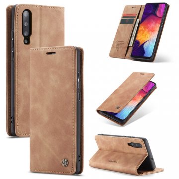 CaseMe Samsung Galaxy A50 Wallet Stand Magnetic Flip Case Brown