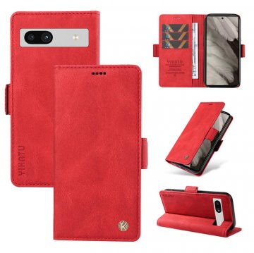 YIKATU Google Pixel 7A Skin-touch Wallet Kickstand Case Red