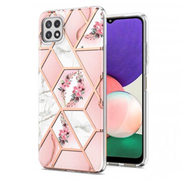 Samsung Galaxy A22 5G Flower Pattern Marble Electroplating TPU Case Pink