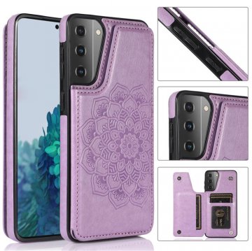 Mandala Embossed Samsung Galaxy S21 Plus Case with Card Holder Purple