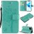 iPhone 12 Pro Embossed Tree Cat Butterfly Wallet Stand Case Green