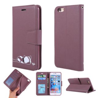 iPhone 6 Plus/6s Plus Cat Pattern Wallet Magnetic Stand Case Brown