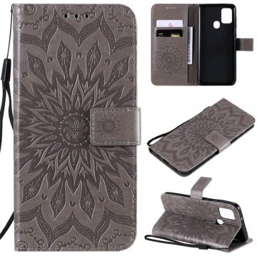 Samsung Galaxy A21S Embossed Sunflower Wallet Stand Case Gray