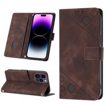 Skin-friendly iPhone 14 Pro Max Wallet Stand Case with Wrist Strap Coffee