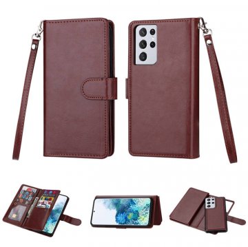Samsung Galaxy S21/S21 Plus/S21 Ultra Wallet 9 Card Slots Magnetic Detachable Case Brown