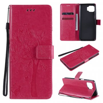 Motorola Moto G 5G Plus Embossed Tree Cat Butterfly Wallet Stand Case Rose