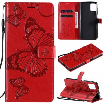 Motorola Moto G9 Plus Embossed Butterfly Wallet Magnetic Stand Case Red